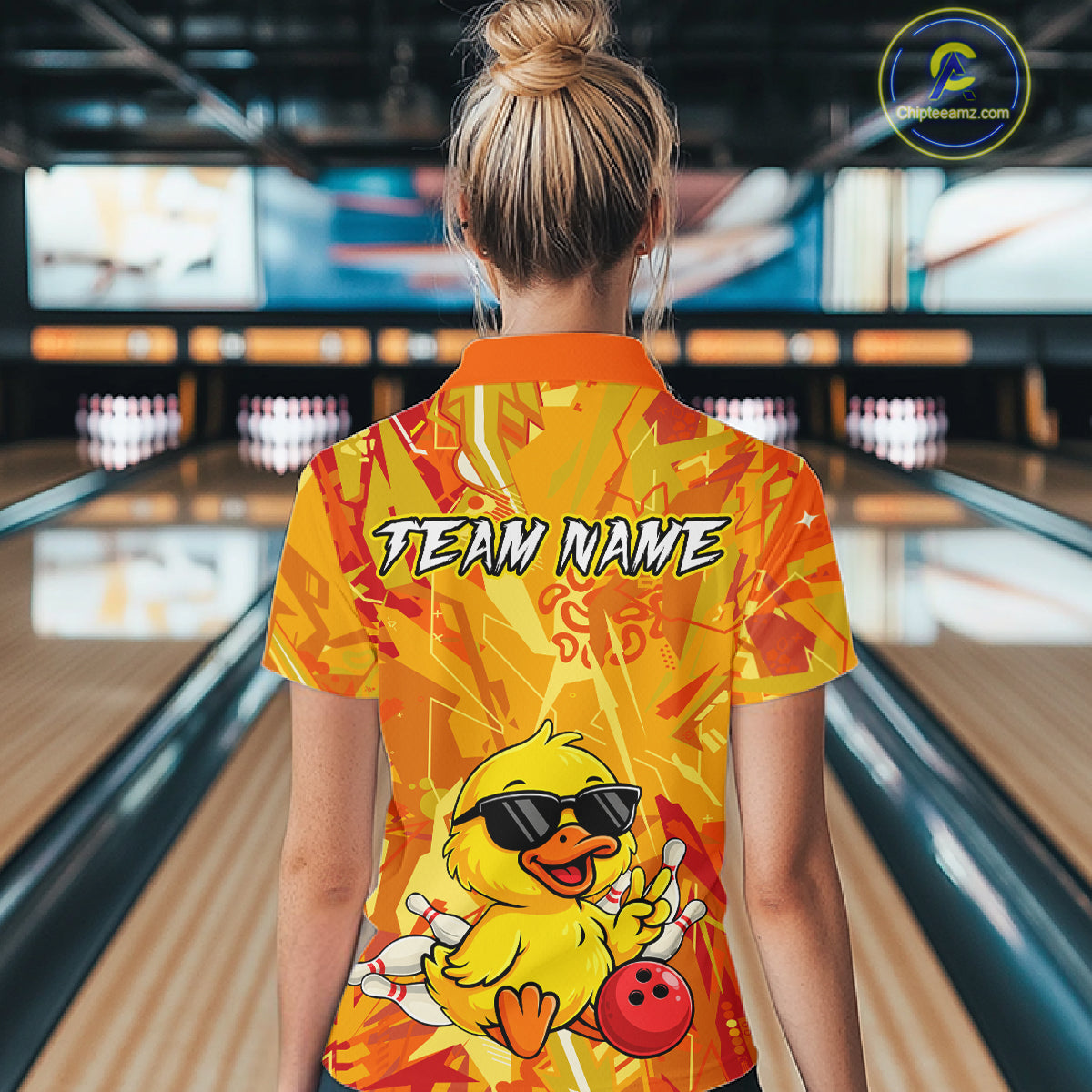 Custom Yellow Funny Duck Bowling Jersey for Women Bowling Uniform Polo & 1/4 Zip Bowling Team Shirts HNT236