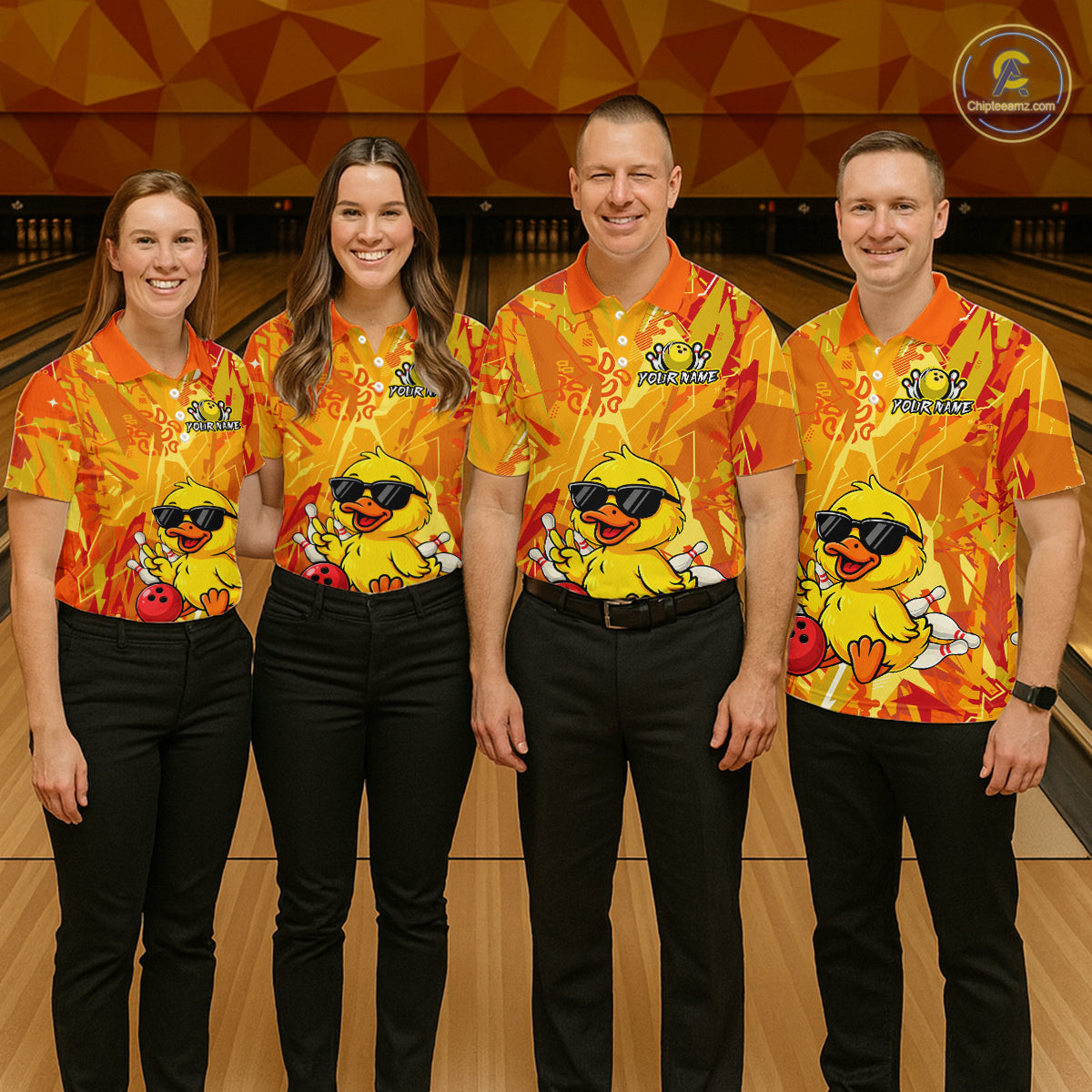 Custom Yellow Funny Duck Bowling Jersey for Men Bowling Uniform Polo & 1/4 Zip Bowling Team Shirts HNT236