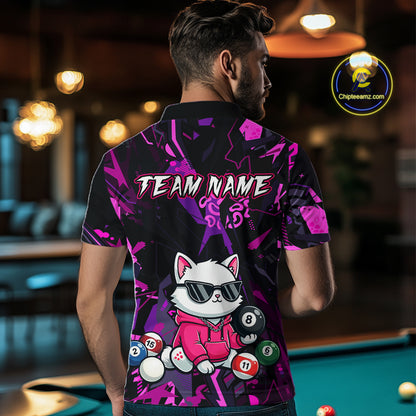 Custom Pink Cat Funny 8 Ball Pool Shirts Billiard Shirt for Men Billiard Team Jersey League NNT175