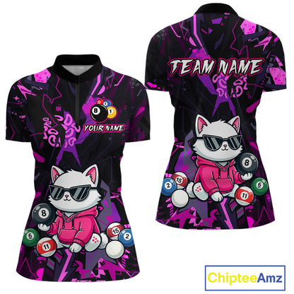 Custom Pink Cat Funny 8 Ball Pool Shirts Billiard Shirt for Women Billiard Team Jersey League NNT175
