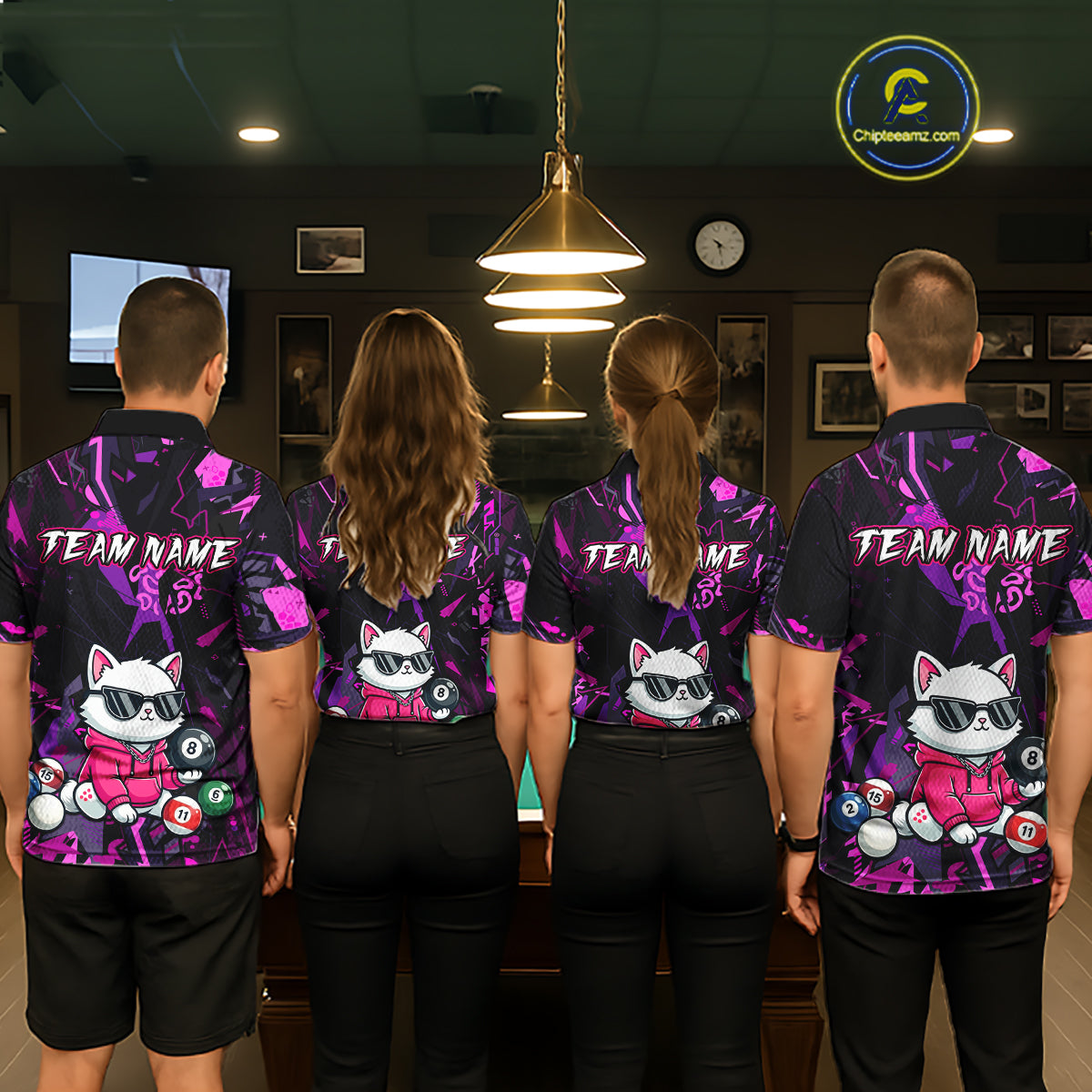 Custom Pink Cat Funny 8 Ball Pool Shirts Billiard Shirt for Men Billiard Team Jersey League NNT175