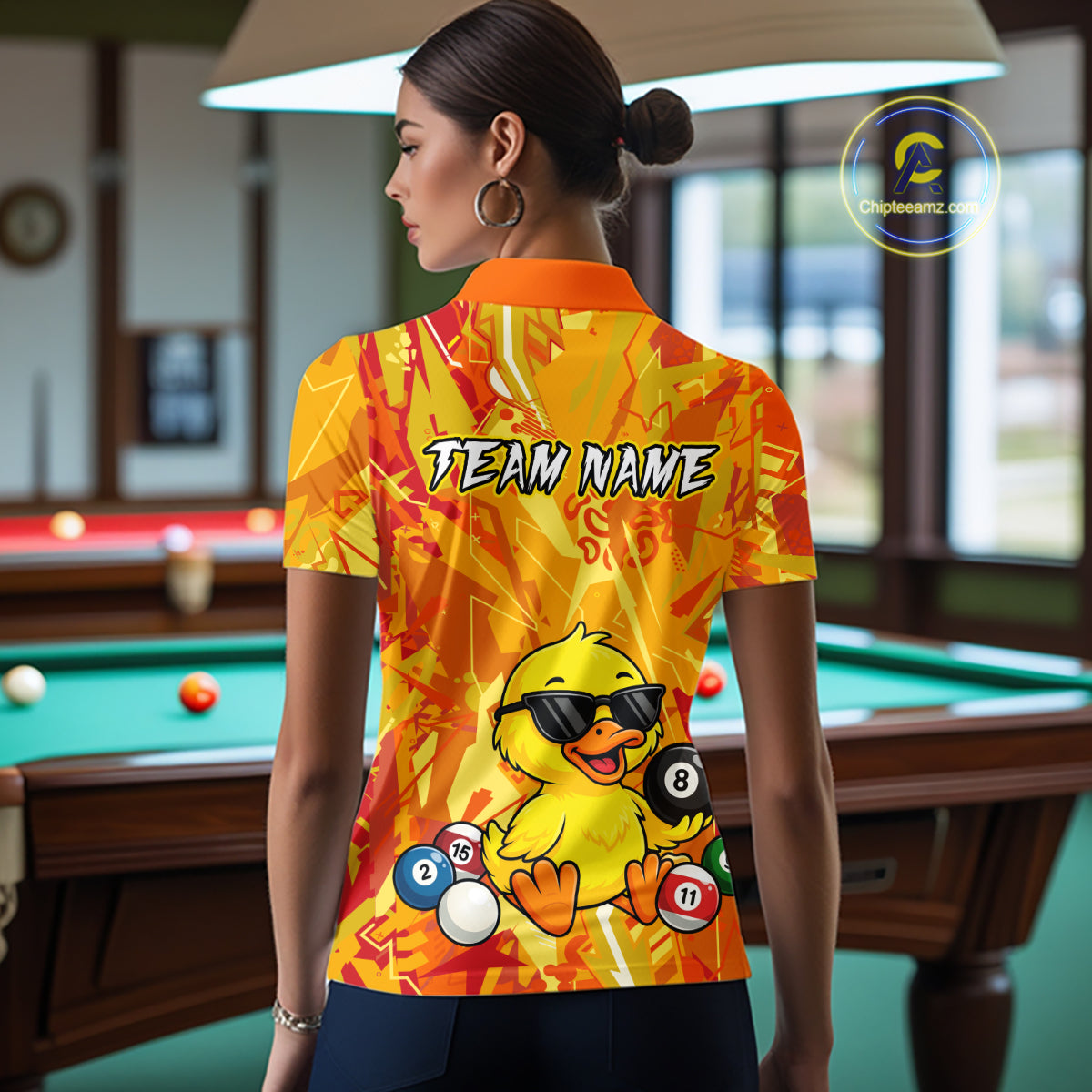 Custom Yellow Duck Funny 8 Ball Pool Shirts Billiard Shirt for Women Billiard Team Jersey League NNT174