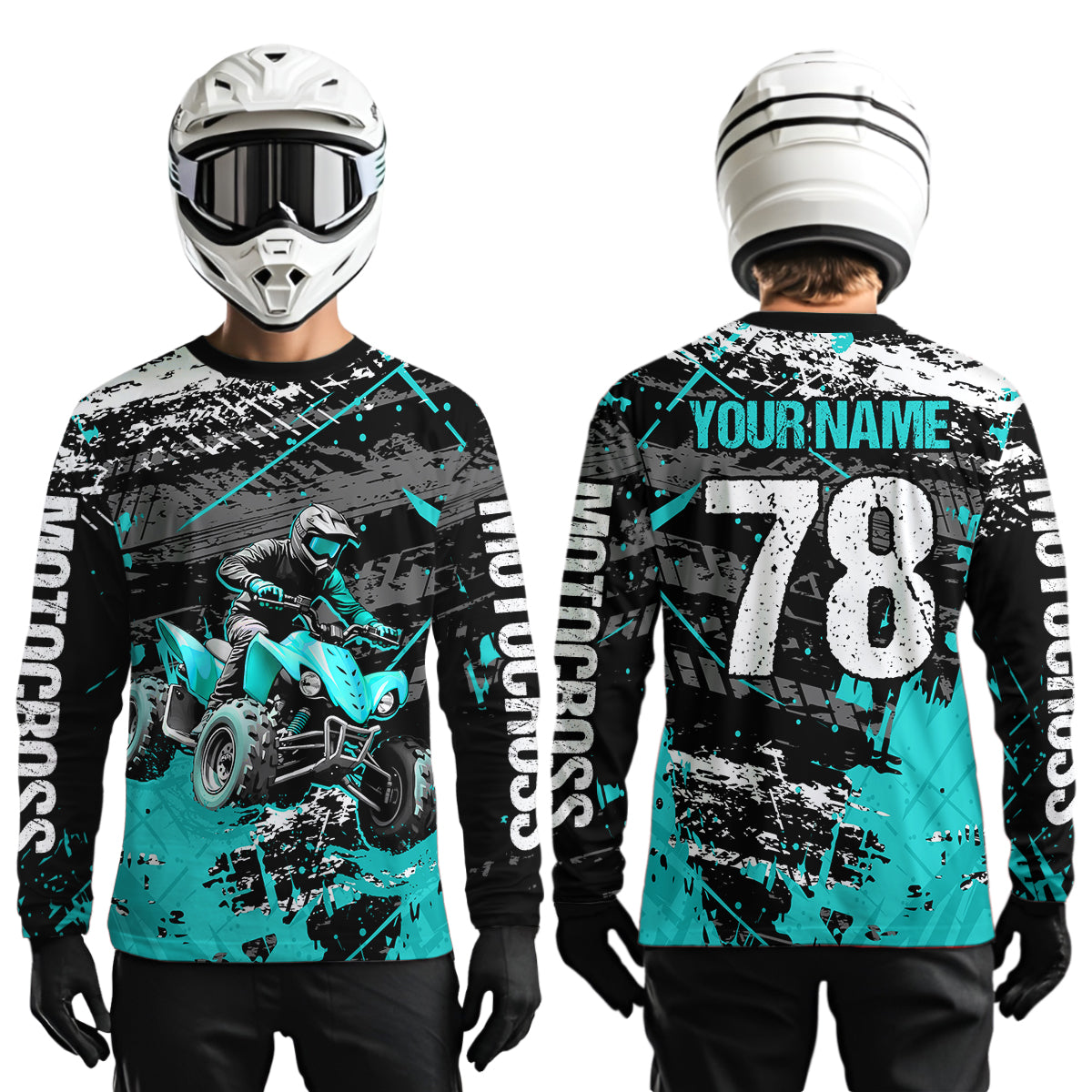 Custom Turquoise Off-Road Quad Bike Shirt Youth ATV Motocross Shirts Kid Men Women UPF30+ DNT78