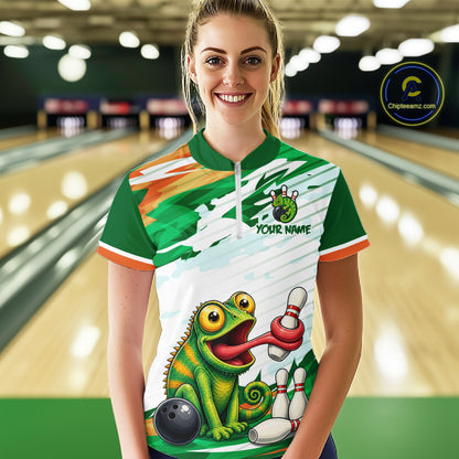 Custom Funny Chameleon Bowling Jersey for Women Bowling Team Shirts Bowling League HNT308