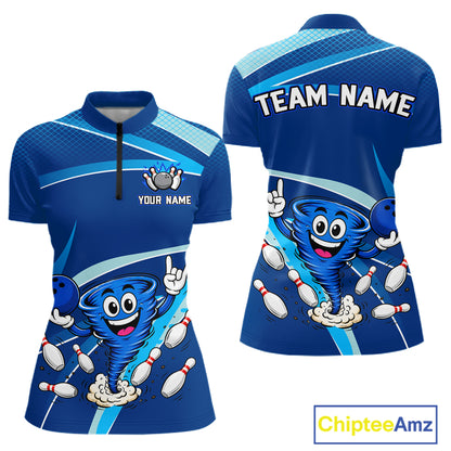 Custom Funny Tornado Bowling Jersey for Women Bowling Team Shirts Bowling League Polo & 1/4 Zip HNT488