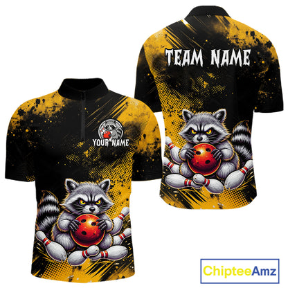 Yellow Funny Raccoon Custom Bowling Jersey for Men Bowling Team Shirts Bowling Polo & 1/4 Zip HNT489