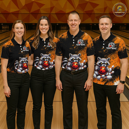 Orange Funny Raccoon Custom Bowling Jersey for Men Bowling Team Shirts Bowling Polo & 1/4 Zip HNT489
