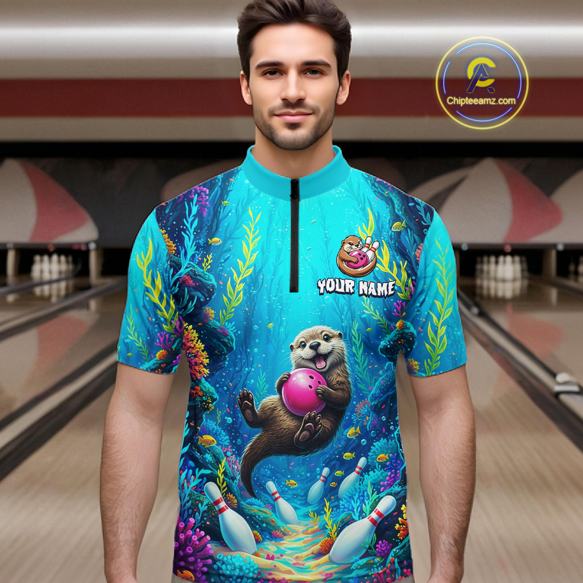 Custom Ocean Funny Otte Bowling Jersey for Men Funny Bowling Team Shirts Bowling Uniform HNT273