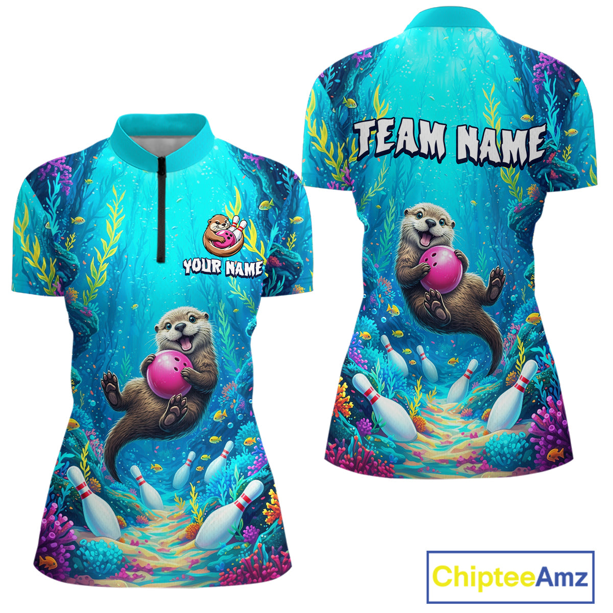 Custom Ocean Funny Otte Bowling Jersey for Women Funny Bowling Team Shirts Bowling Uniform HNT273