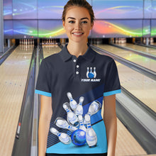 Load image into Gallery viewer, Blue Bowling Jersey for Women Custom Bowling Team Shirts Bowling League Polo &amp; 1/4 Zip HNT166