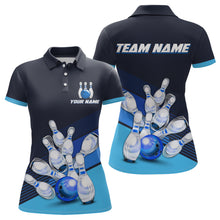 Load image into Gallery viewer, Blue Bowling Jersey for Women Custom Bowling Team Shirts Bowling League Polo &amp; 1/4 Zip HNT166