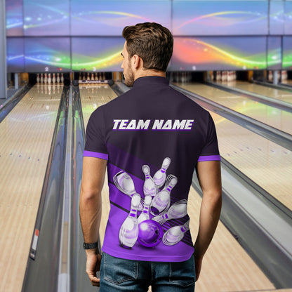 Purple Bowling Jersey for Men Custom Bowling Team Shirts Bowling League Polo & 1/4 Zip HNT166