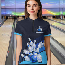 Load image into Gallery viewer, Blue Bowling Jersey for Women Custom Bowling Team Shirts Bowling League Polo &amp; 1/4 Zip HNT166