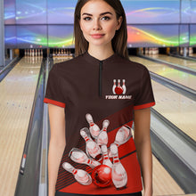 Load image into Gallery viewer, Red Bowling Jersey for Women Custom Bowling Team Shirts Bowling League Polo &amp; 1/4 Zip HNT166