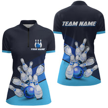 Load image into Gallery viewer, Blue Bowling Jersey for Women Custom Bowling Team Shirts Bowling League Polo &amp; 1/4 Zip HNT166