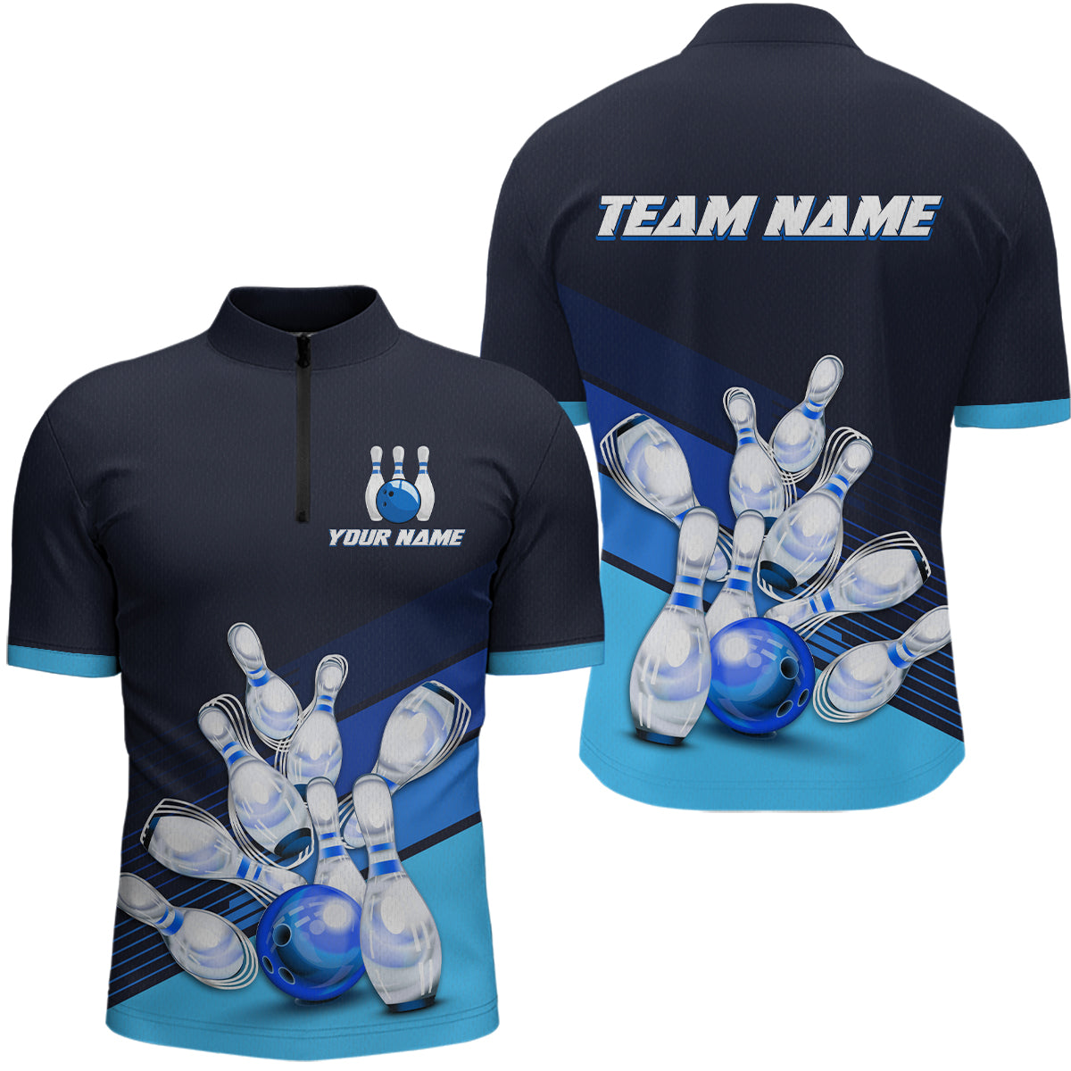 Blue Bowling Jersey for Men Custom Bowling Team Shirts Bowling League Polo & 1/4 Zip HNT166