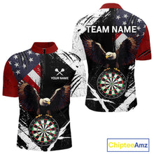 Load image into Gallery viewer, Custom US Flag Eagle Dart Shirt for Men Dartboard Shirt Dart Jerseys Gift for Team Polo &amp;1/4 Zip NNT110