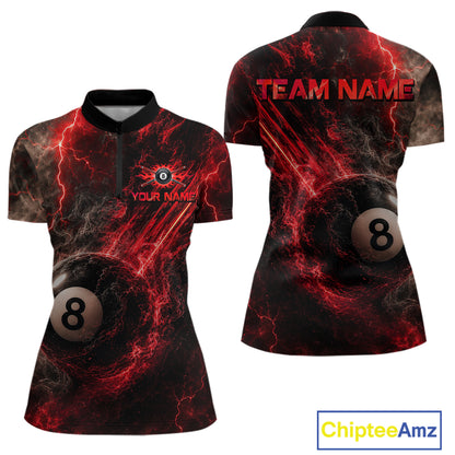 Custom Flaming Red Lightning 8 Ball Billiard Shirt for Women Billiard Team Jersey Billiard League NNT194