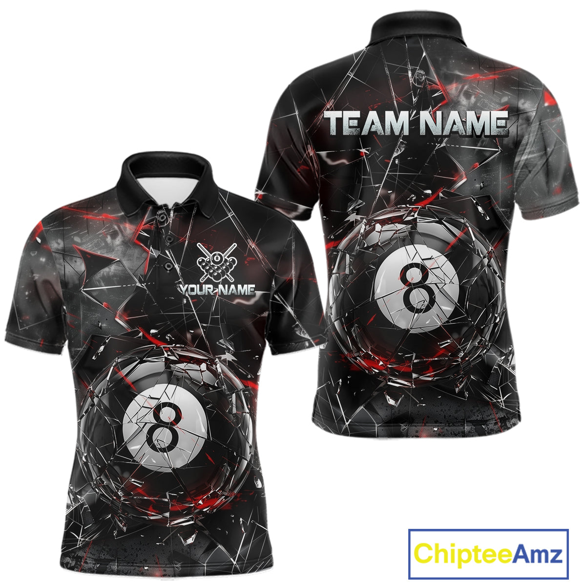 Custom Broken Glass 8 Ball Billiard Shirt for Men Billiard Team Jersey Billiard League NNT193