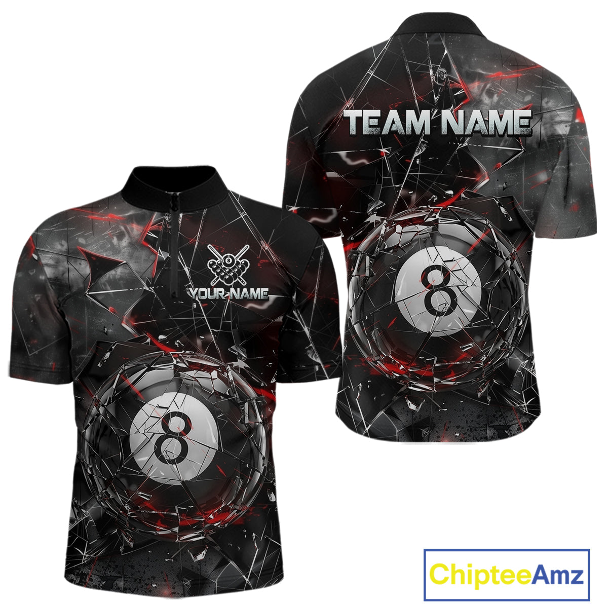 Custom Broken Glass 8 Ball Billiard Shirt for Men Billiard Team Jersey Billiard League NNT193