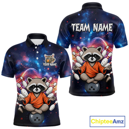 Custom Galaxy Funny Zen Raccoon Bowling Shirt for Men Bowling Team Shirts Bowling Outfit HNT313