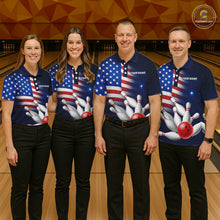 Load image into Gallery viewer, Custom US Flag Galaxy Bowling Jersey for Women Bowling Team Shirts Bowling Polo &amp; 1/4 Zip HNT169