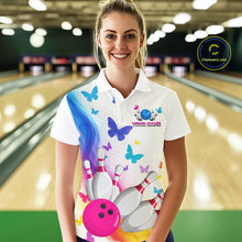 Load image into Gallery viewer, Custom Colorful Butterfly Bowling Jersey for Women Bowling Team Shirts Bowling League Polo &amp; 1/4 Zip HNT173