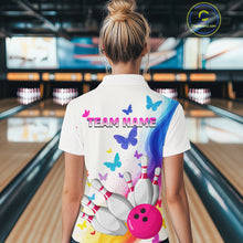 Load image into Gallery viewer, Custom Colorful Butterfly Bowling Jersey for Women Bowling Team Shirts Bowling League Polo &amp; 1/4 Zip HNT173