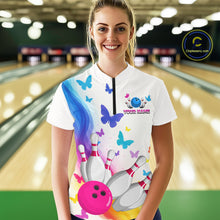 Load image into Gallery viewer, Custom Colorful Butterfly Bowling Jersey for Women Bowling Team Shirts Bowling League Polo &amp; 1/4 Zip HNT173