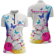 Load image into Gallery viewer, Custom Colorful Butterfly Bowling Jersey for Women Bowling Team Shirts Bowling League Polo &amp; 1/4 Zip HNT173