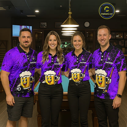 Custom Funny Purple Beer 8 Ball Pool Billiard Shirt for Women Polo & 1/4 Zip, Billiard Team Jerseys NNT147