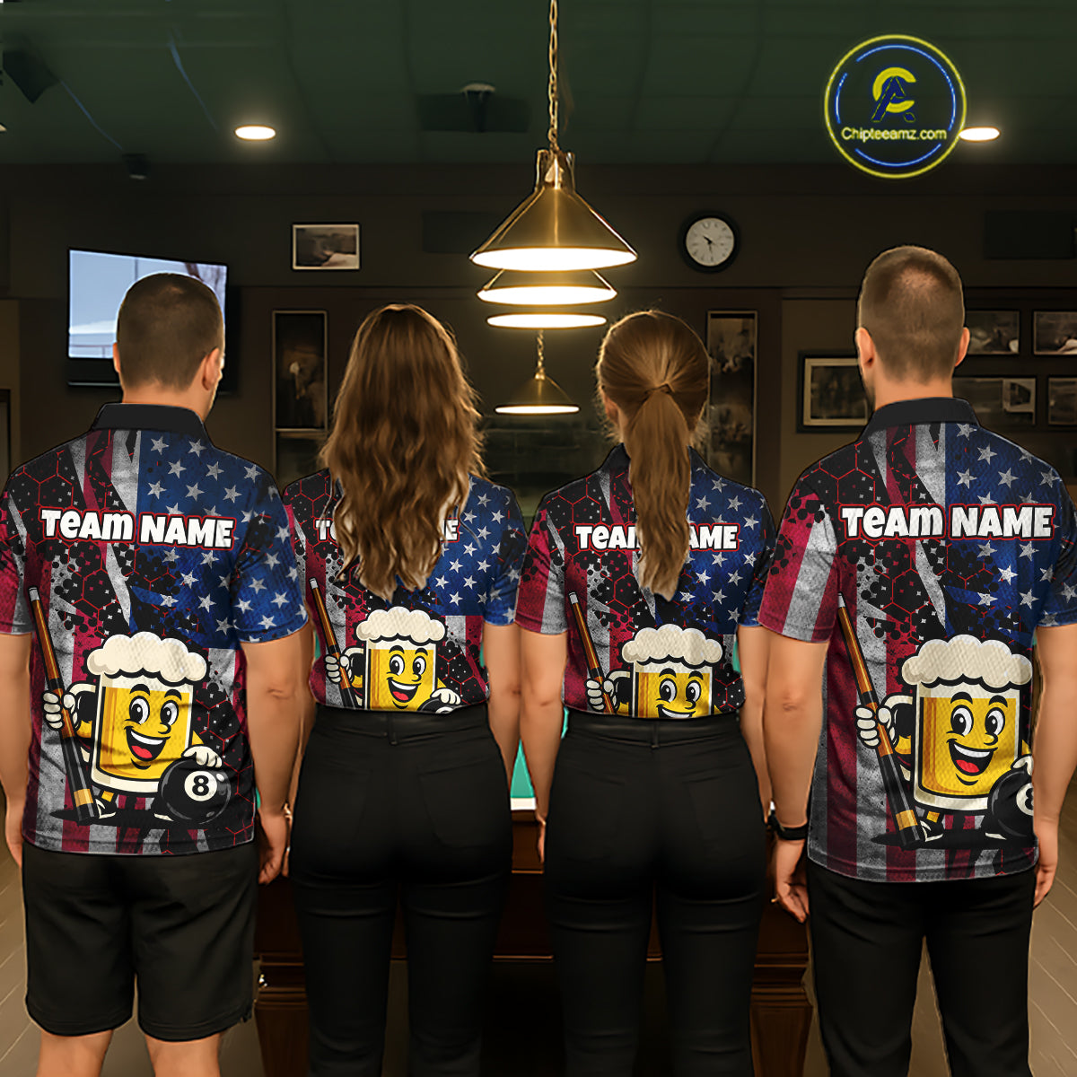 Custom Funny US Flag Beer 8 Ball Pool Billiard Shirt for Men Polo & 1/4 Zip, Billiard Team Jerseys NNT147