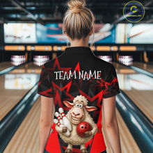 Load image into Gallery viewer, Person wearing a bowling shirt with a sheep design and 'Team Name' text in a bowling alley.