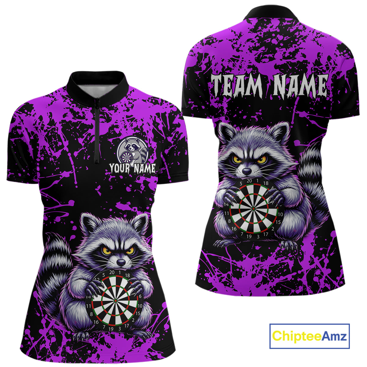 Custom Purple Funny Raccoon Darts Shirt for Women Darts Team Jerseys Dartboard Shirt Dart League NNT292
