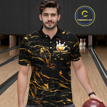 Load image into Gallery viewer, Custom Black and Gold Bowling Tournament Jersey for Men Bowling Team Shirts HNT179