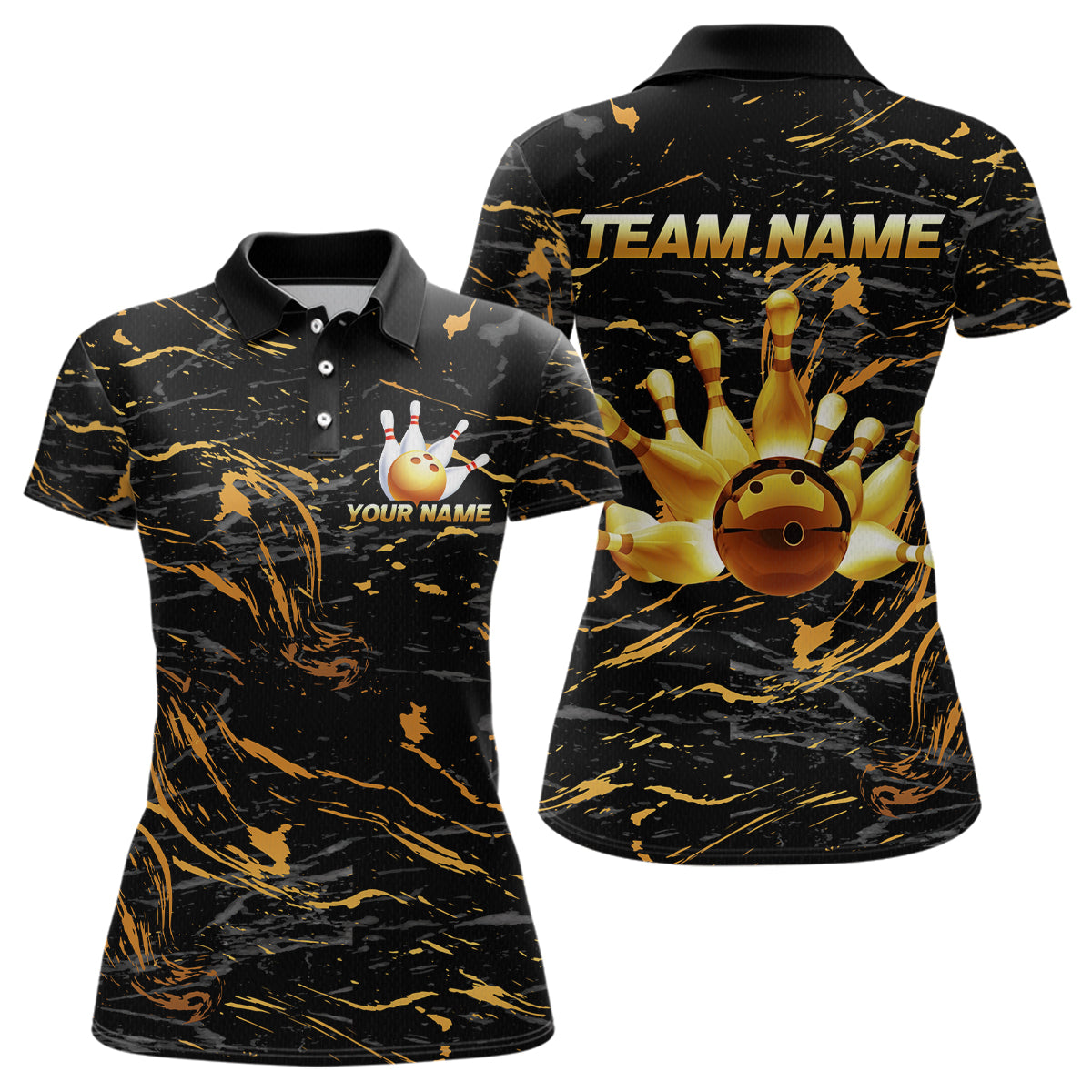Custom Black and Gold Bowling Tournament Jersey for Women Bowling Team Shirts HNT179
