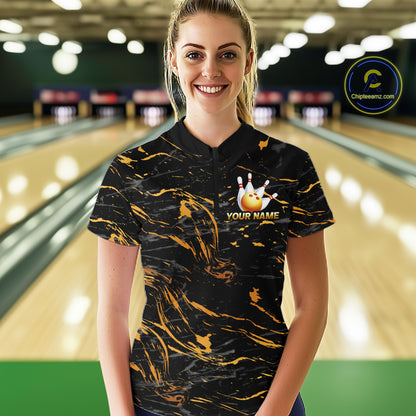 Custom Black and Gold Bowling Tournament Jersey for Women Bowling Team Shirts HNT179