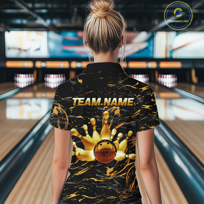 Custom Black and Gold Bowling Tournament Jersey for Women Bowling Team Shirts HNT179