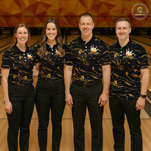 Load image into Gallery viewer, Custom Black and Gold Bowling Tournament Jersey for Men Bowling Team Shirts HNT179