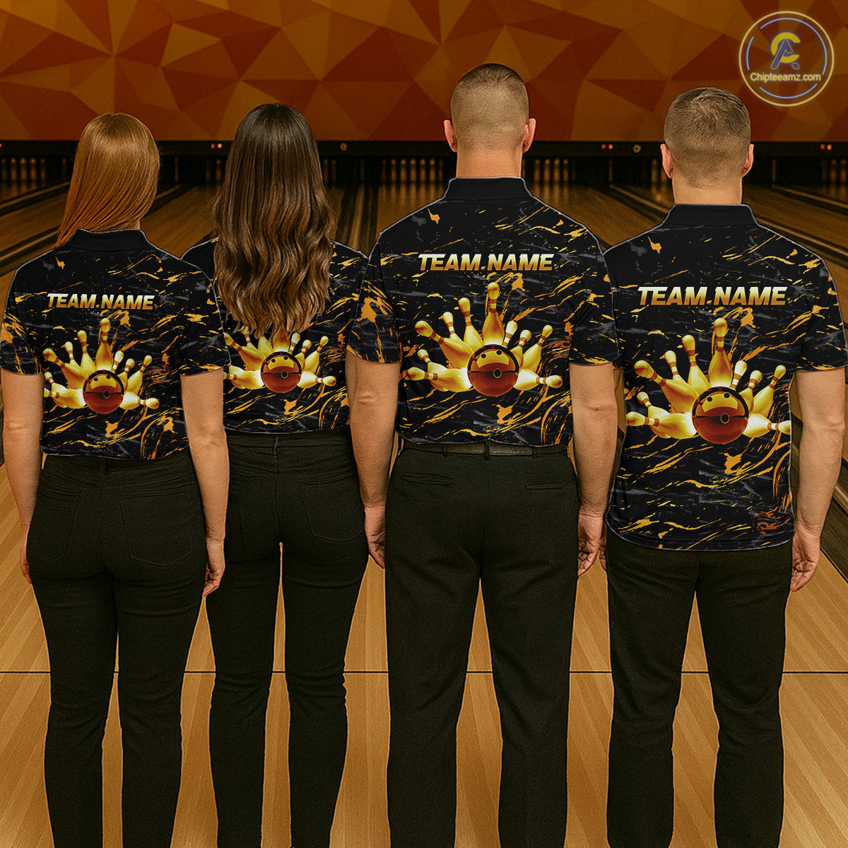 Custom Black and Gold Bowling Tournament Jersey for Women Bowling Team Shirts HNT179