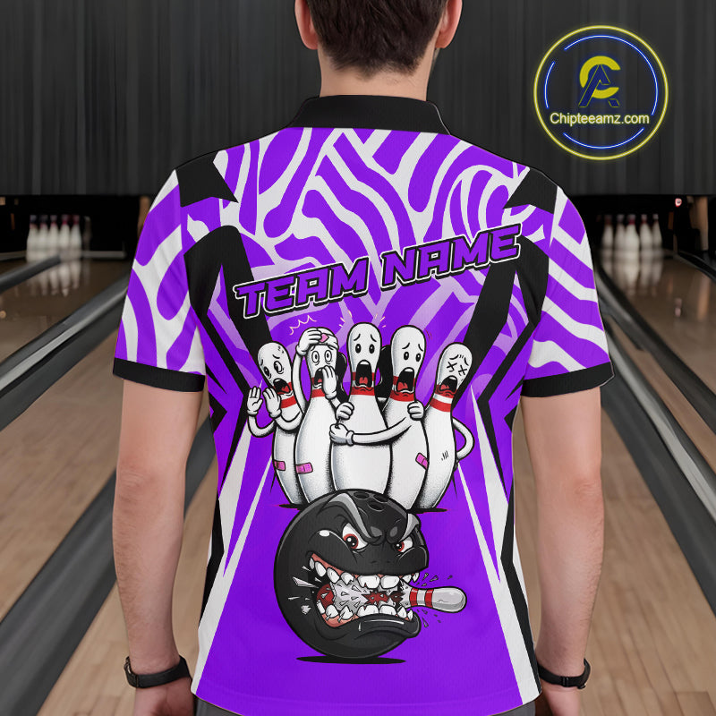 Custom Purple Funny Bowling Jersey for Men Bowling Team Shirts Bowling League Polo & 1/4 Zip HNT155