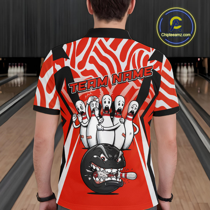 Custom Red Funny Bowling Jersey for Men Bowling Team Shirts Bowling League Polo & 1/4 Zip HNT155