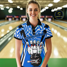 Load image into Gallery viewer, Custom Blue Funny Bowling Jersey for Women Bowling Team Shirts Bowling League Polo &amp; 1/4 Zip HNT155