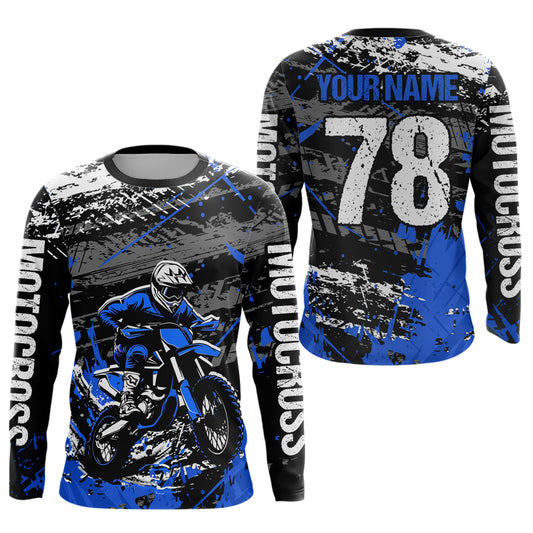 Blue Youth Dirt Bike Jersey Adult Kid Upf30+ Customized Motocross Jersey Off-Roading Jersey DNT48