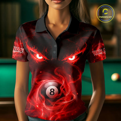 Custom Red Fire Demon Eyes 8 Ball Billiard Shirt for Women Billiard Team Jersey Billiard Outfit NNT196