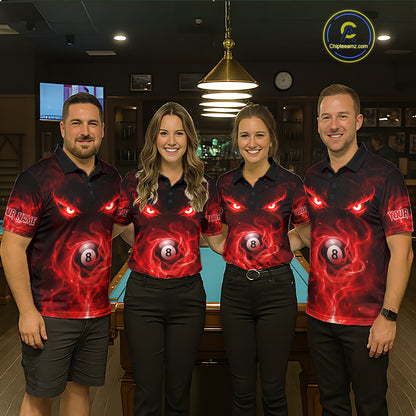 Custom Red Fire Demon Eyes 8 Ball Billiard Shirt for Men Billiard Team Jersey Billiard Outfit NNT196