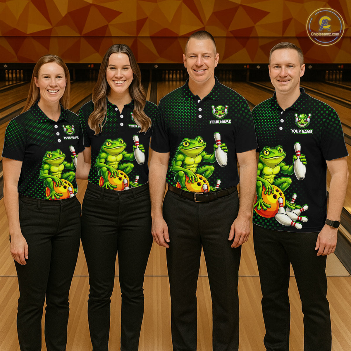 Custom Funny Frog Bowling Jersey for Women Bowling Team Shirts Bowling League Polo & 1/4 Zip HNT246