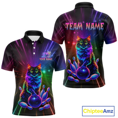 Custom Funny Cat Neon Colorful Bowling Jersey for Men Bowling Uniform Bowling Team Shirts HNT281