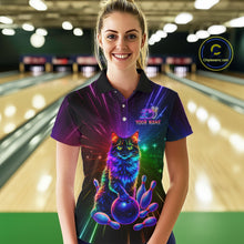 Load image into Gallery viewer, Custom Funny Cat Neon Colorful Bowling Jersey for Women Bowling Uniform Bowling Team Shirts HNT281