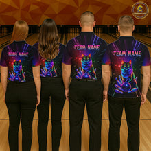 Load image into Gallery viewer, Custom Funny Cat Neon Colorful Bowling Jersey for Women Bowling Uniform Bowling Team Shirts HNT281